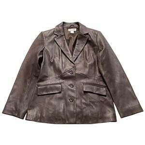 Vintage Preston & York Chocolate Brown Leather Lambskin Jacket Coat Womens Large
